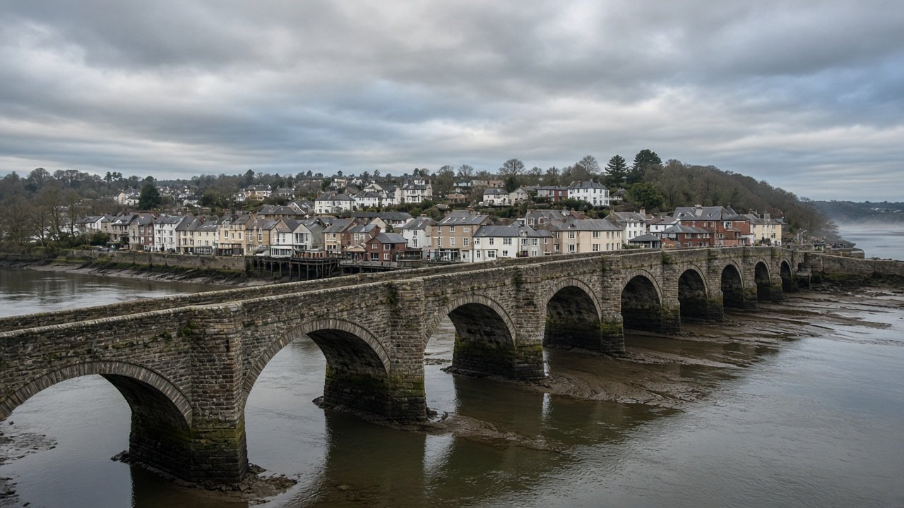 Bideford Long Bridge crossing the River Torridge in North Devon